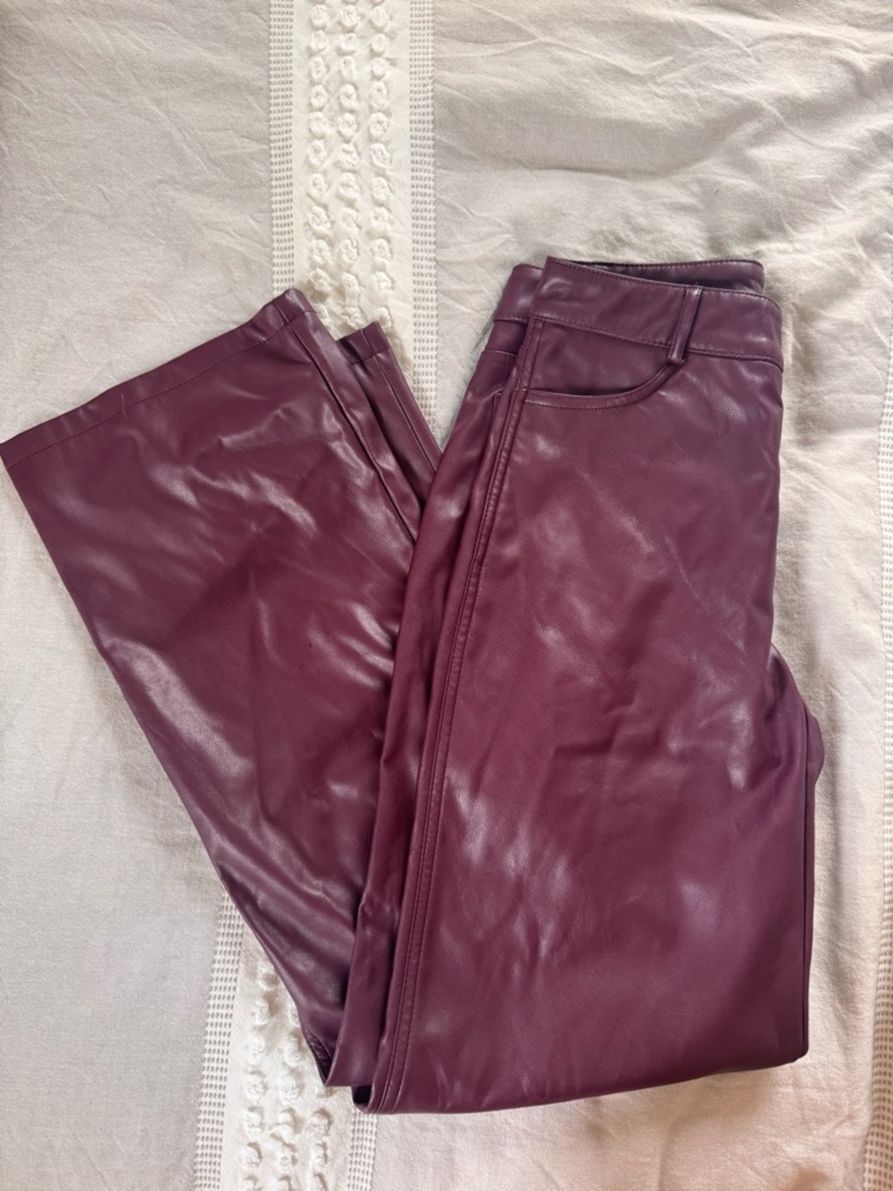 Garage Deep Plum Faux Leather Wide Leg Pants